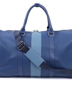 Rylor Blue Two-Tone Italian Leather Travel Duffle Bag